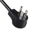 An angled plug 15 amp power supply cord with NEMA 5-15P refers to a cable featuring a standard North American three-prong plug (NEMA 5-15P) with a connector that bends at an angle