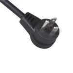 An angled plug 15 amp power supply cord with NEMA 5-15P refers to a cable featuring a standard North American three-prong plug (NEMA 5-15P) with a connector that bends at an angle