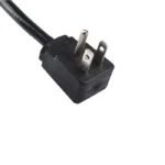 An angled plug 15 amp power supply cord with NEMA 5-15P refers to a cable featuring a standard North American three-prong plug (NEMA 5-15P) with a connector that bends at an angle