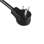 An angled plug 15 amp power supply cord with NEMA 5-15P refers to a cable featuring a standard North American three-prong plug (NEMA 5-15P) with a connector that bends at an angle
