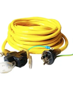 JIS8303 plug on one end, compatible with standard Japanese outlets, and three grounded outlets on the other