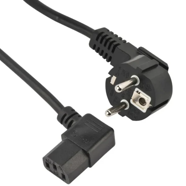 Korea Power Cord: 2 Prong 3 Wire, Type F Schuko to IEC C13 Right Angled, KTL & KC Certified