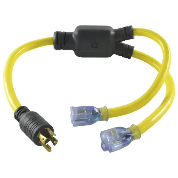 3-Feet Y Adapter Power Cord Extension NEMA L14-30P To 2x NEMA 5-15/20R T-Blade UL Listed