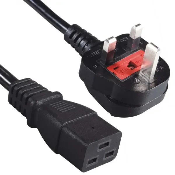UK Power Cord: British Plug to IEC 60320 C19 Connector