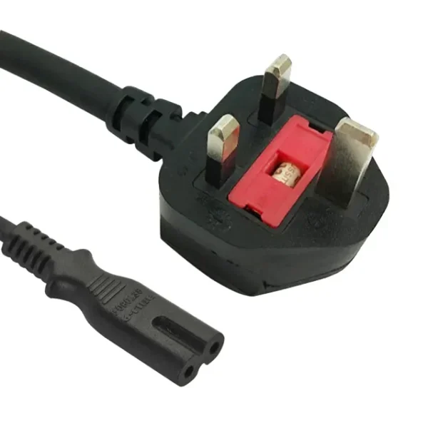UK Power Cord BS 1363 2 wire Type G Plug to IEC 60320 C7 Connector ASTA BSI VDE Certificated