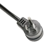 An angled plug 15 amp power supply cord with NEMA 5-15P refers to a cable featuring a standard North American three-prong plug (NEMA 5-15P) with a connector that bends at an angle